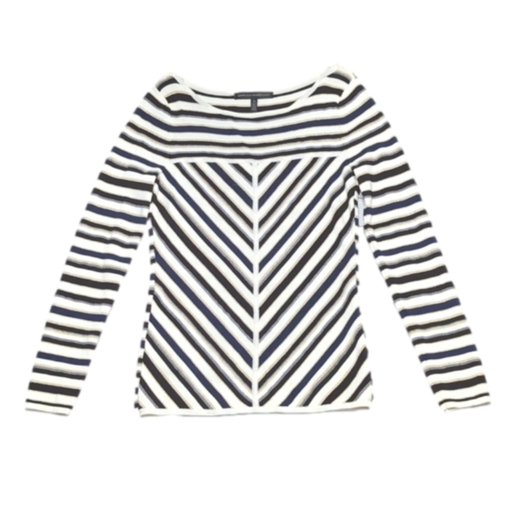 WHITE House Black‎ Market Womens Shirt Long Sleeves Gold Metallic Stripes Medium